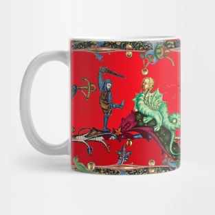 WEIRD MEDIEVAL BESTIARY  WAR, KNIGHTS COMBATTING AGAINST HYBRID DRAGON IN RED Mug